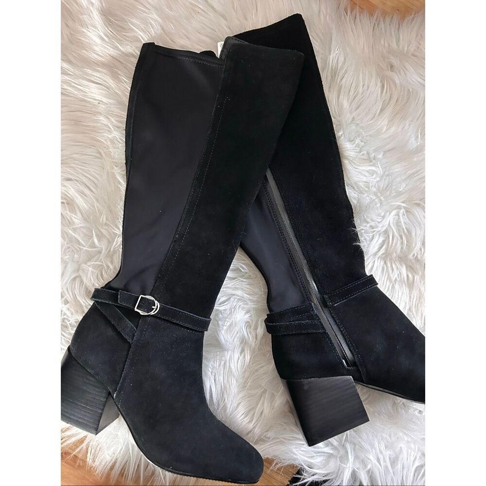 Blondo Twyla Waterproof Knee High Suede Leather Boot Black SZ 6.5 stretchy calf